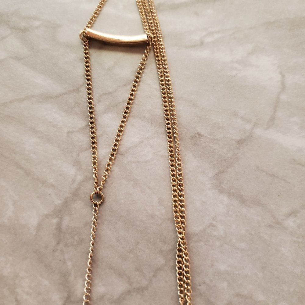 💙 J.Crew Gold Light Blue Beads Beaded Chain Tassel Necklace 💙 - Picture 4 of 6